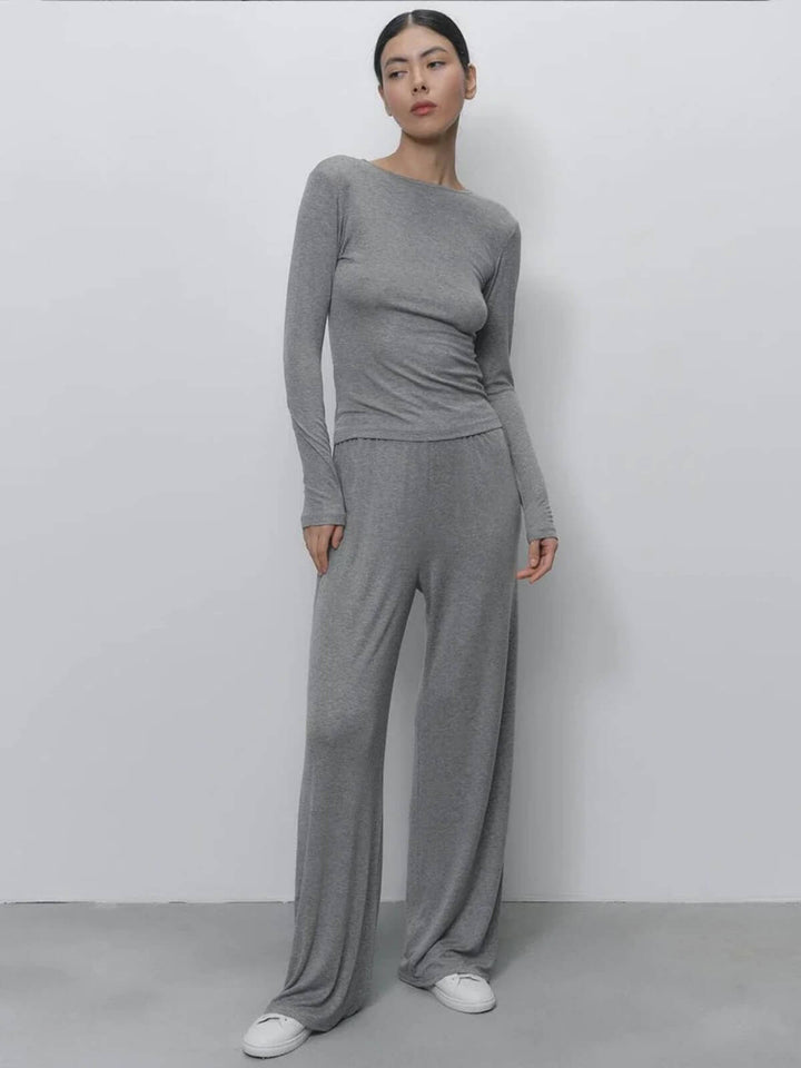 Casual Two-Pieces Long Sleeve T-Shirts And High Waist Pants