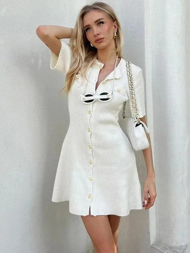 Elegant Metal Button Sexy Slim Mini Dress