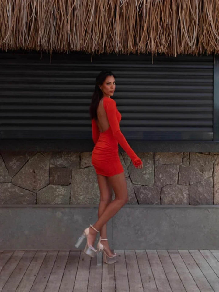 Sexy Backless Long Sleeve Tight Mini Dress