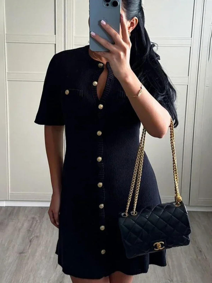 Elegant Metal Button Sexy Slim Mini Dress