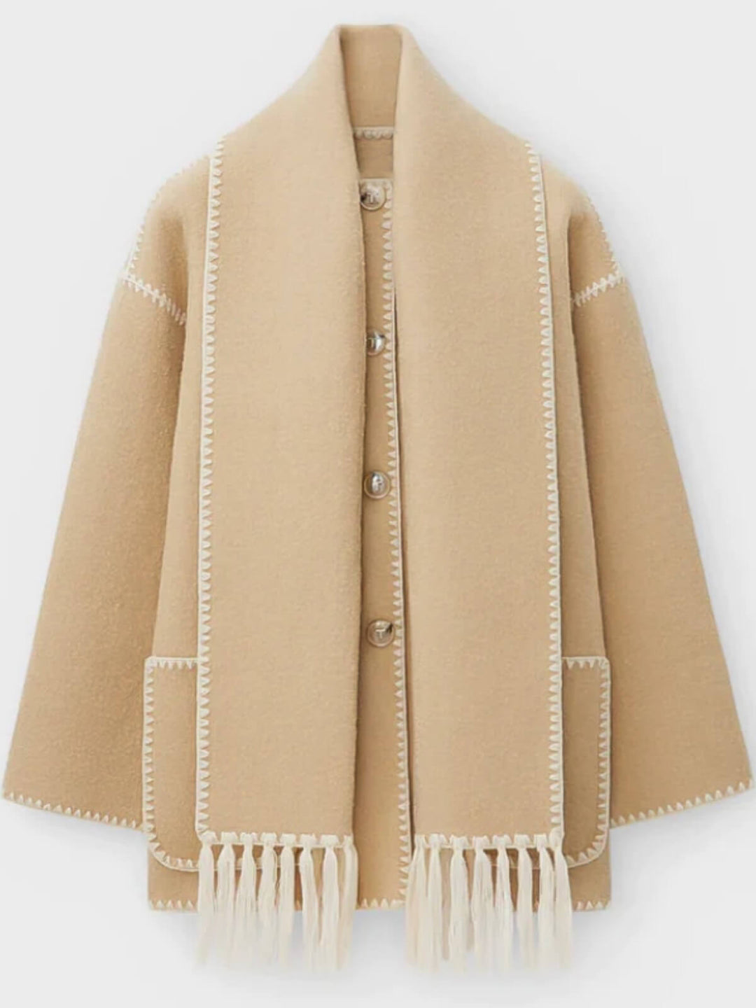 Elegant Scarf Button-Up Coat