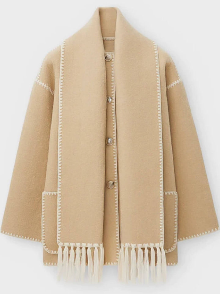 Elegant Scarf Button-Up Coat