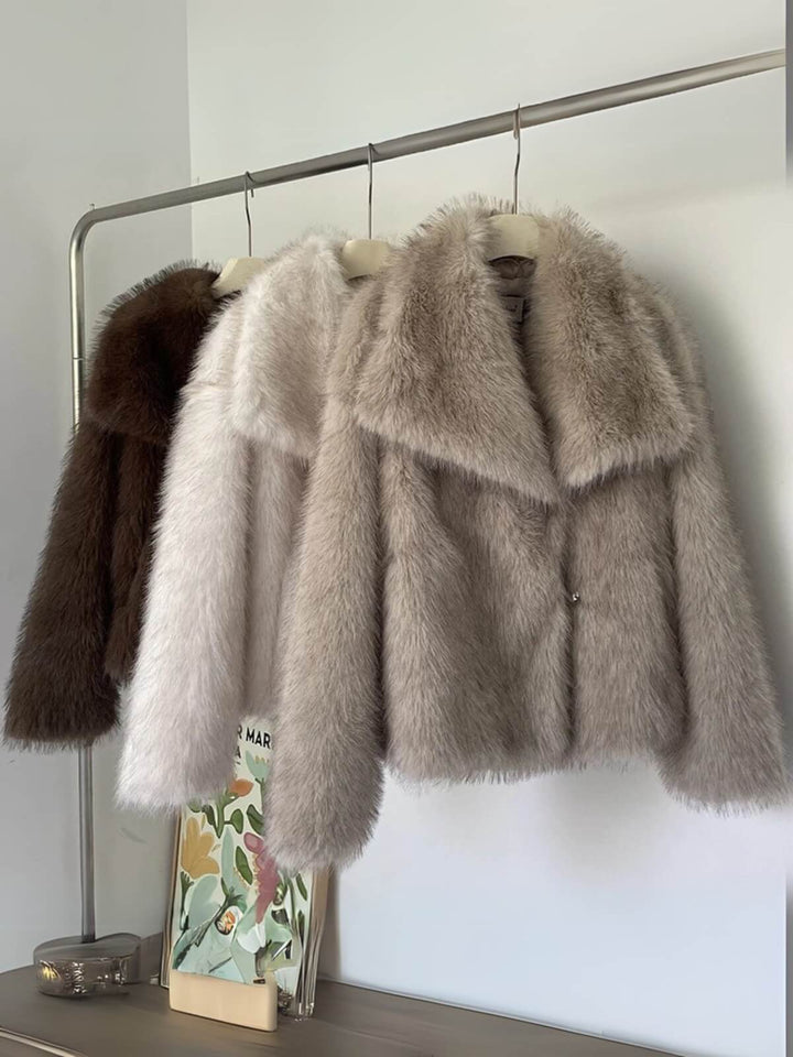 Luxurious Fluffy Big Fur Collar Coat