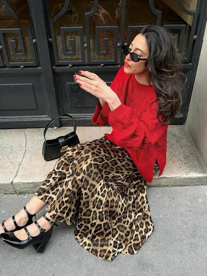 Vintage Leopard Print Long Skirt