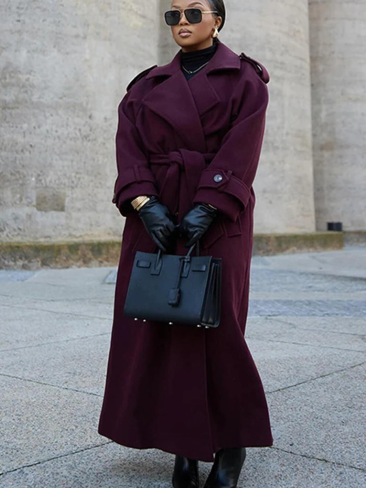 Vintage Double-Breasted Coat with Belt & Turn-Down Collar