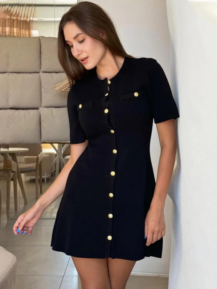 Elegant Metal Button Sexy Slim Mini Dress