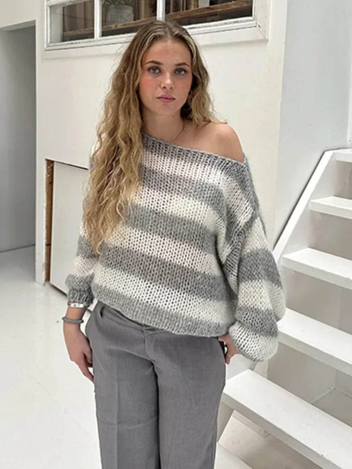 Casual Long Sleeve Stripe Knit Sweater