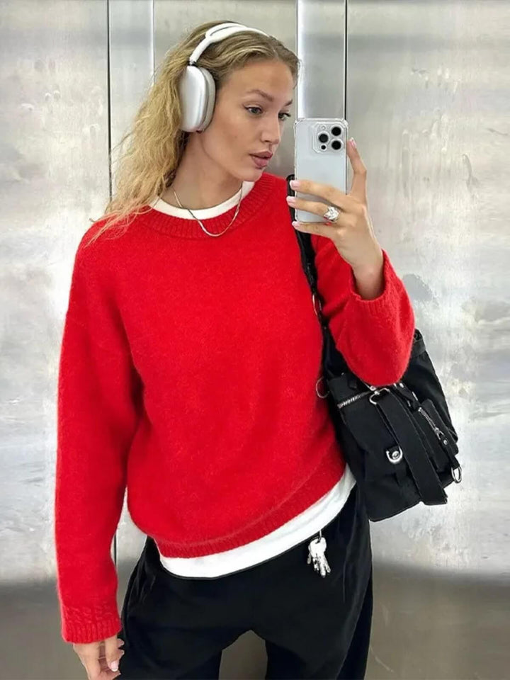 Elegant Long Sleeves O-neck Pullover Sweater