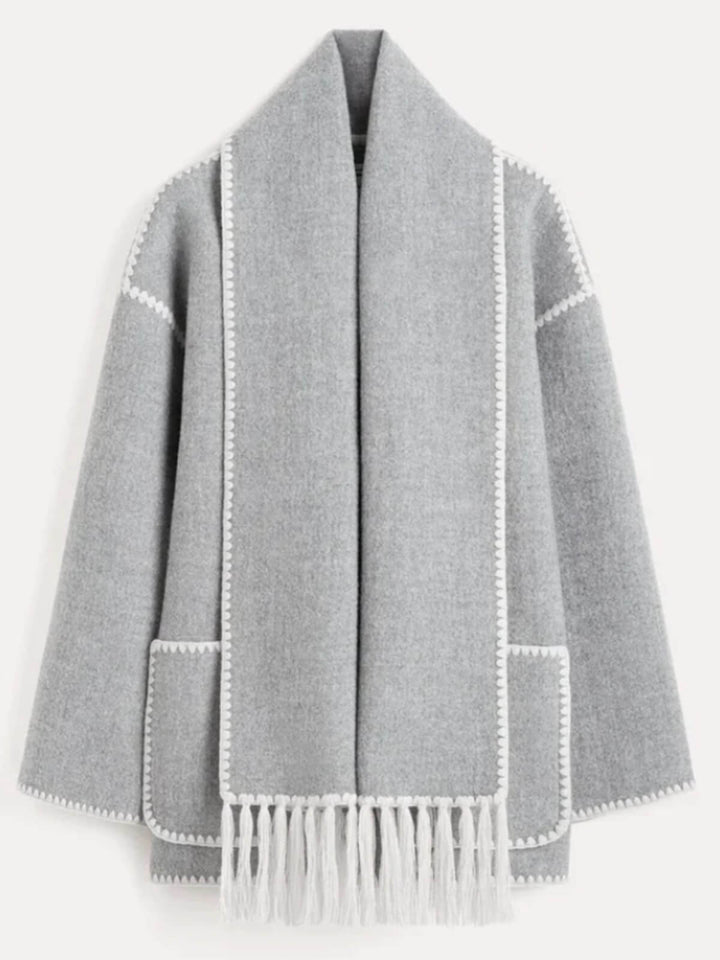 Elegant Scarf Button-Up Coat