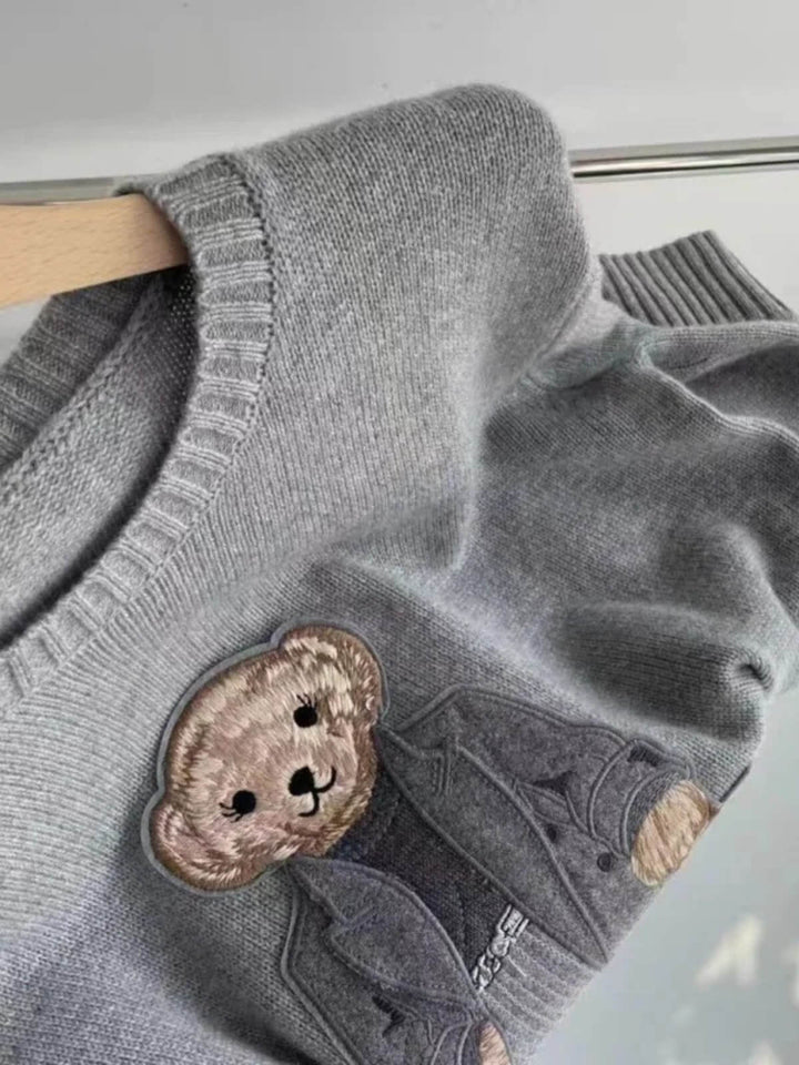 Women's Pullover Loose Fit O-Neck Bear Sweater
