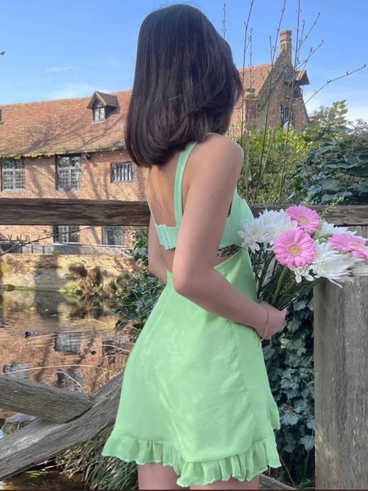 Women's Sexy Backless Ruffle Slim Fit Cutout Sling Dress