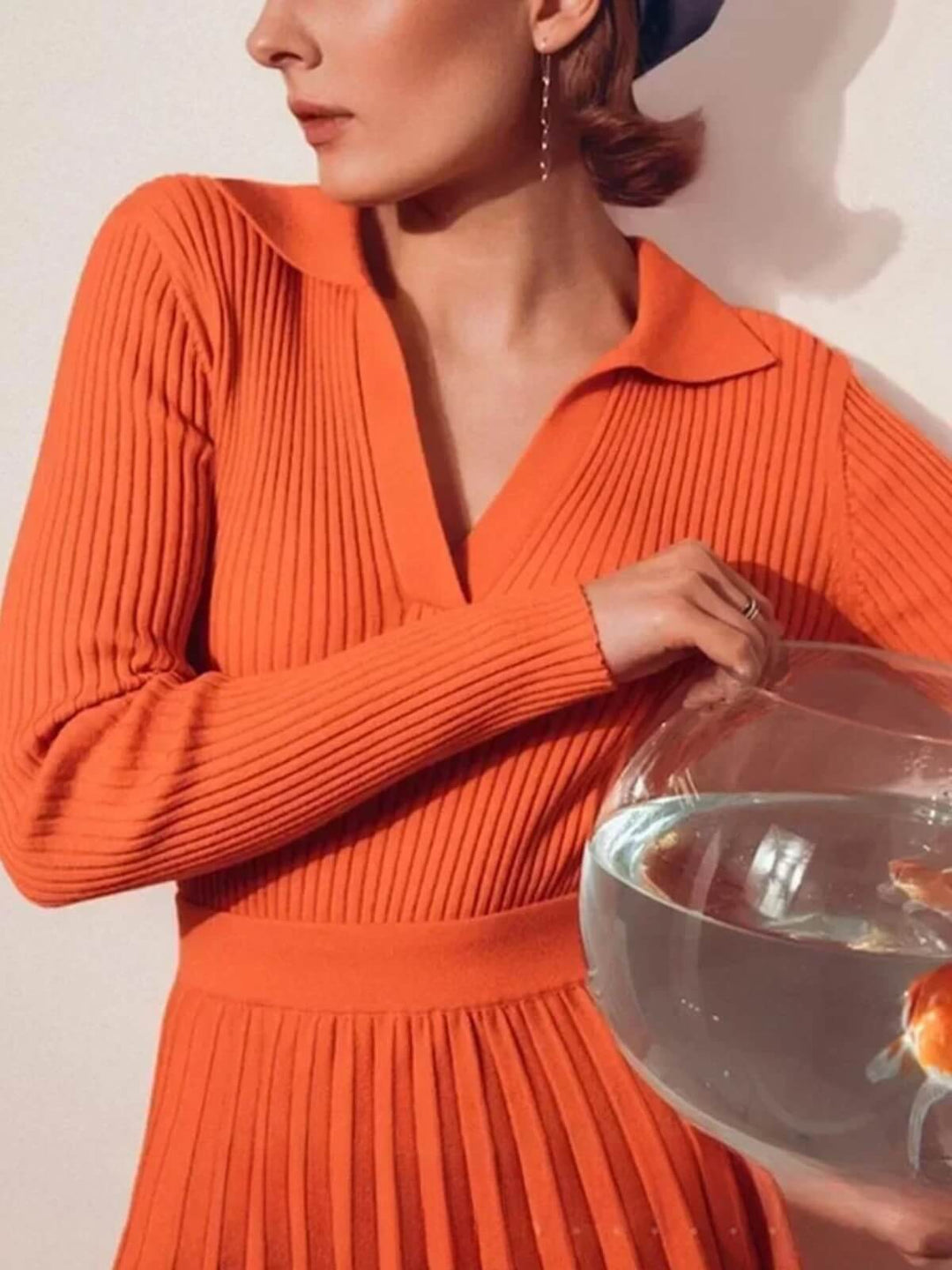 Polo Top V-Collar Knit Sweater
