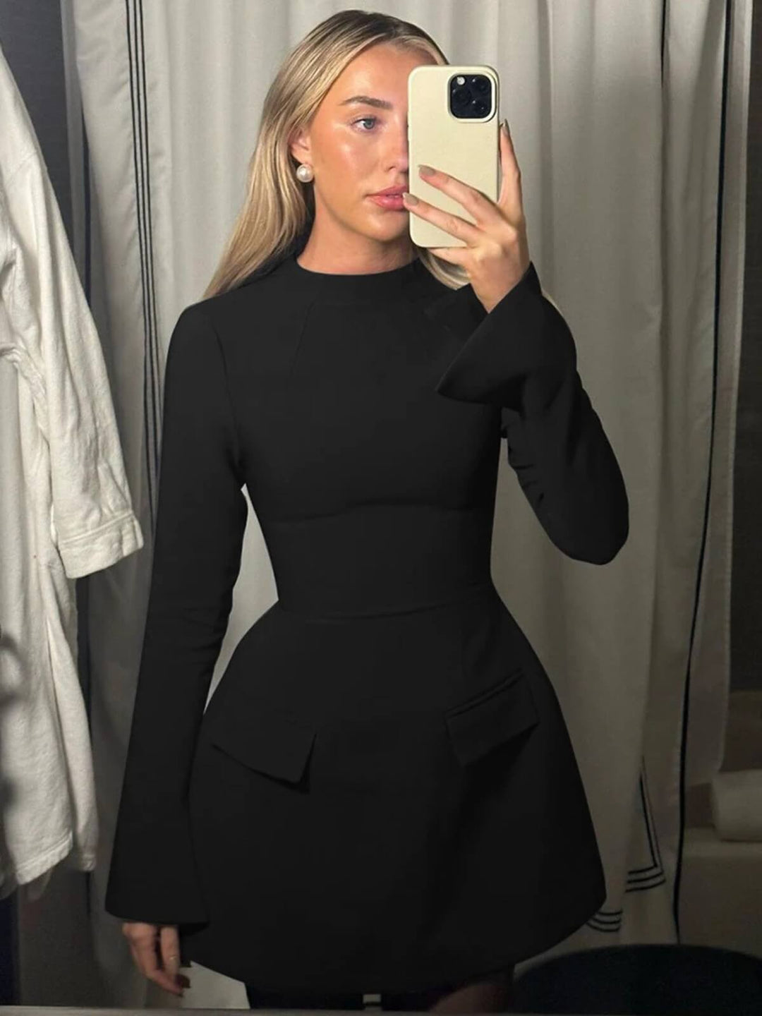 Elegant Long Sleeve Zipper Bodycon Mini Dress