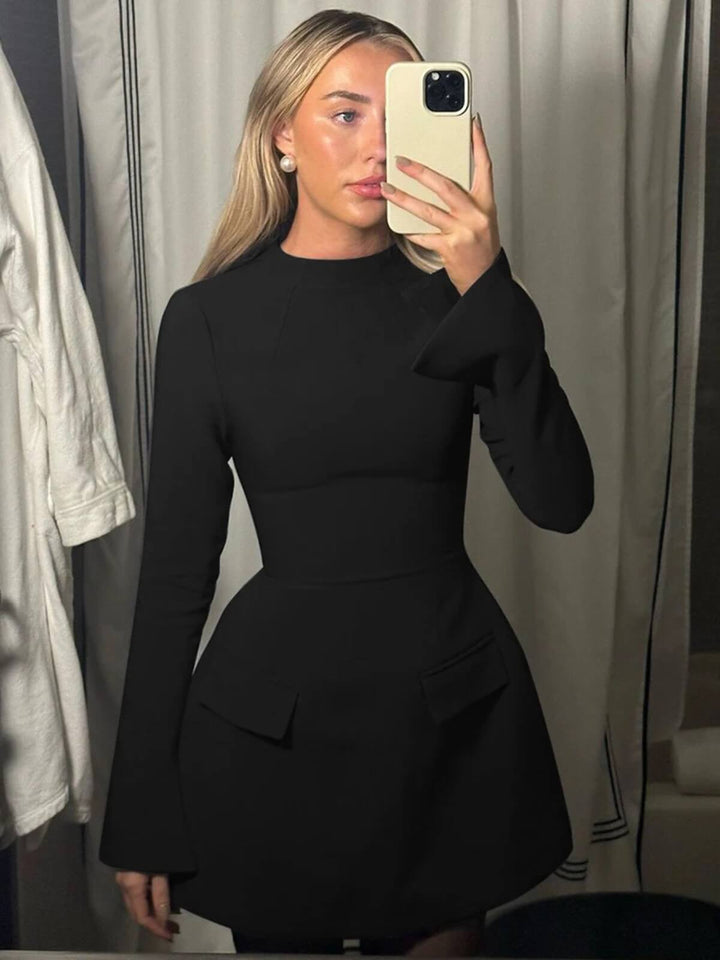 Elegant Long Sleeve Zipper Bodycon Mini Dress