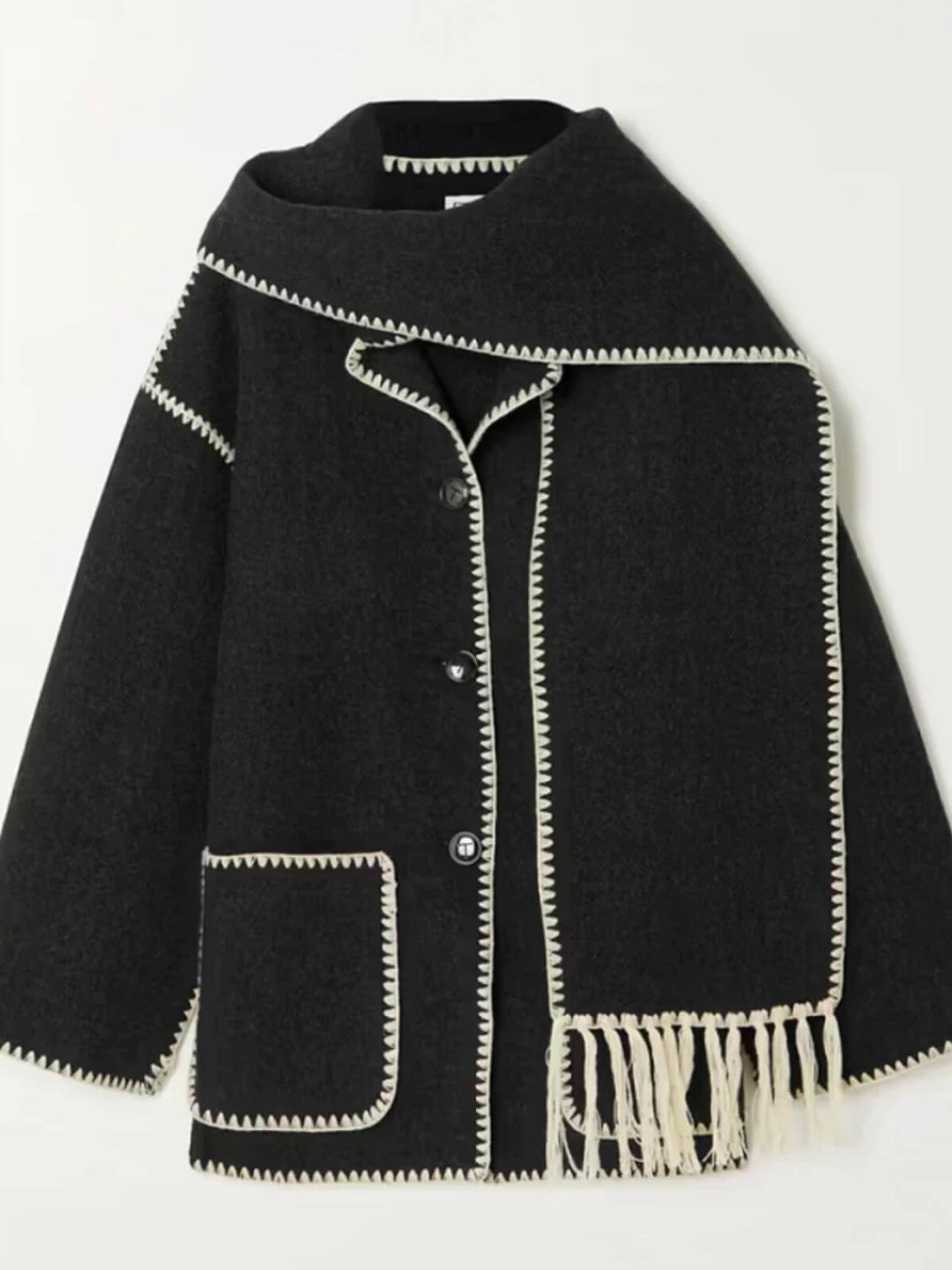 Elegant Scarf Button-Up Coat