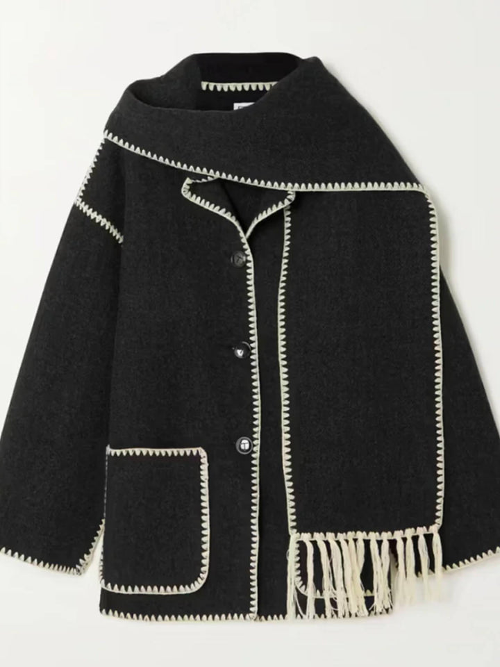 Elegant Scarf Button-Up Coat