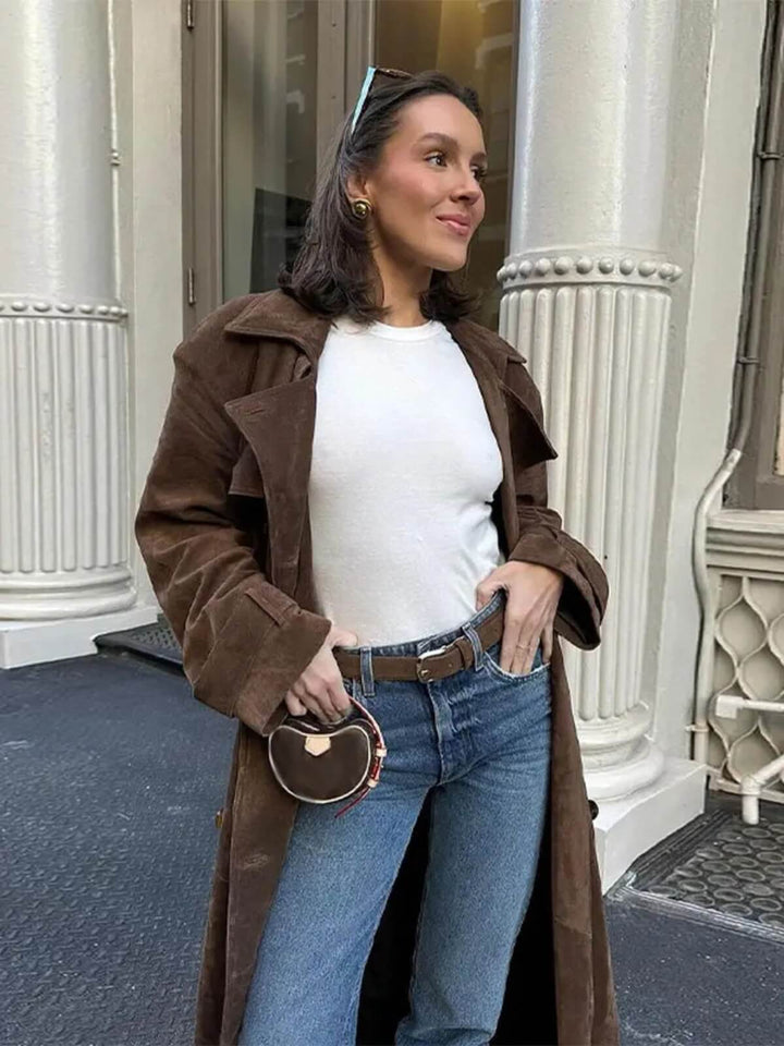 High Street Faux Leather Long Coat With Belt