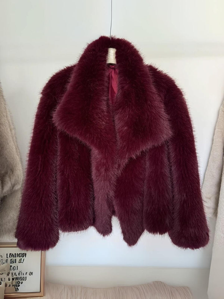 Luxurious Fluffy Big Fur Collar Coat
