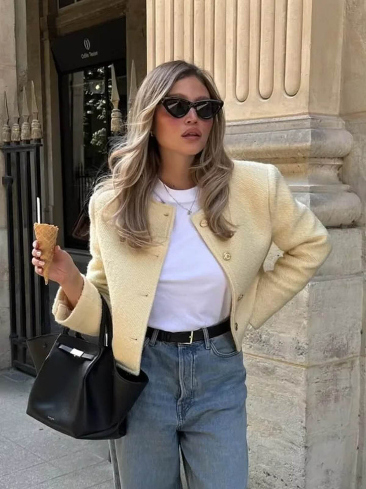 Elegant Tweed Long Sleeve Blazer