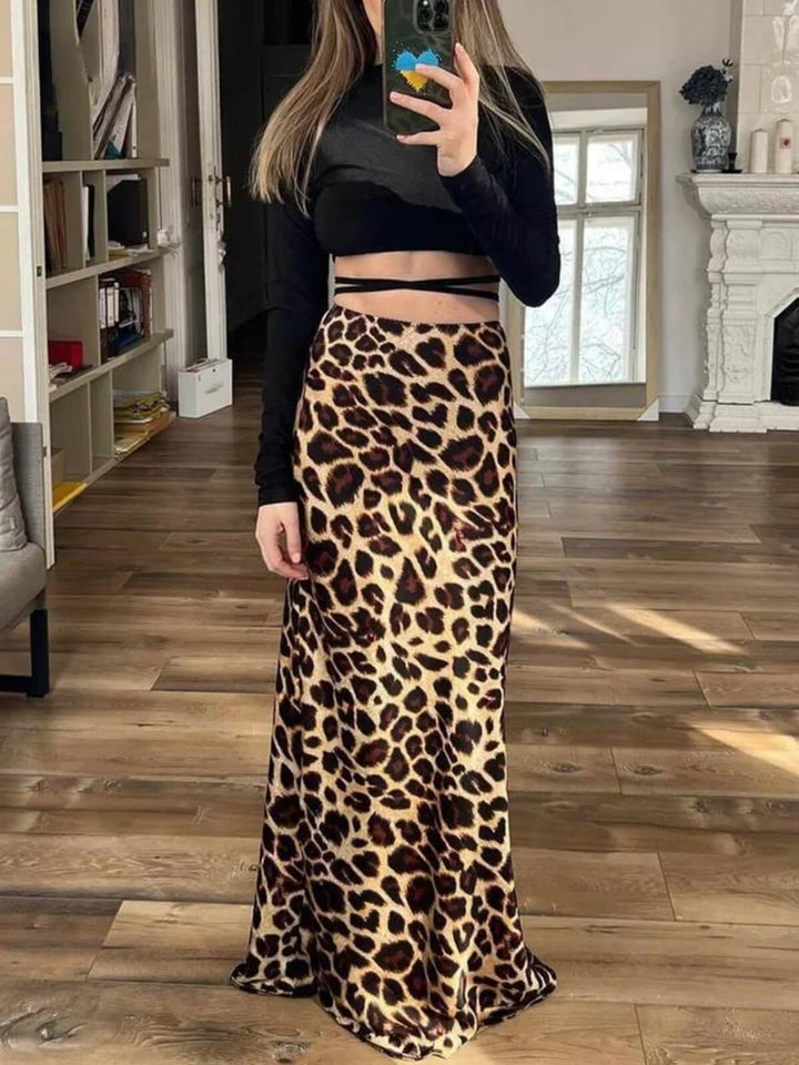 Vintage Leopard Print Long Skirt