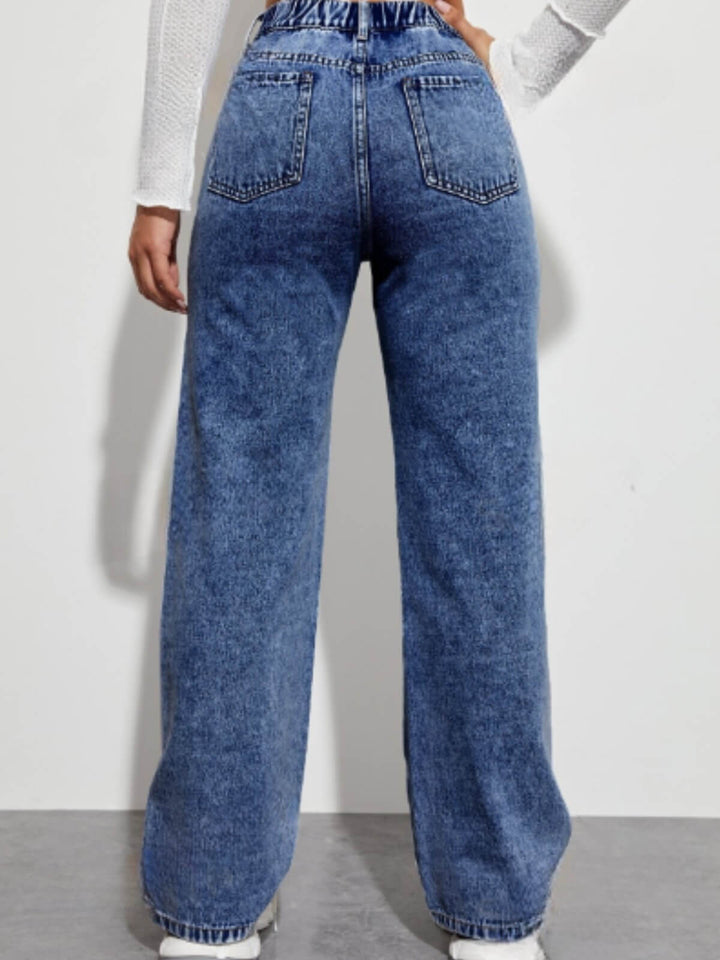 Women's Slim Fit Wide Leg Straight Jeans
