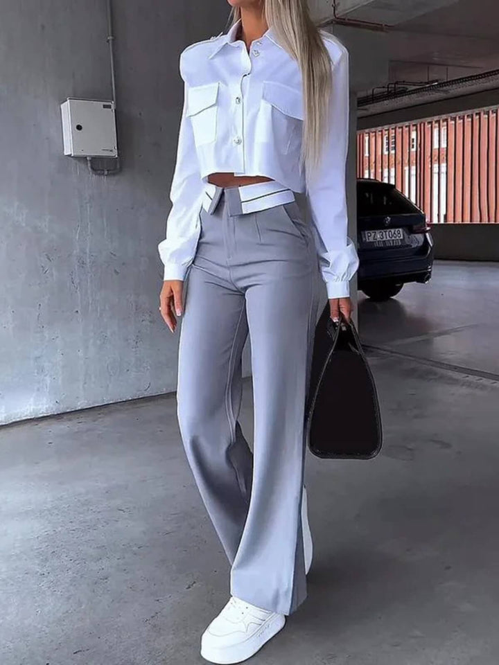 Women's Two-Piece Short Blazer Coat & Straight Pants Suit Set