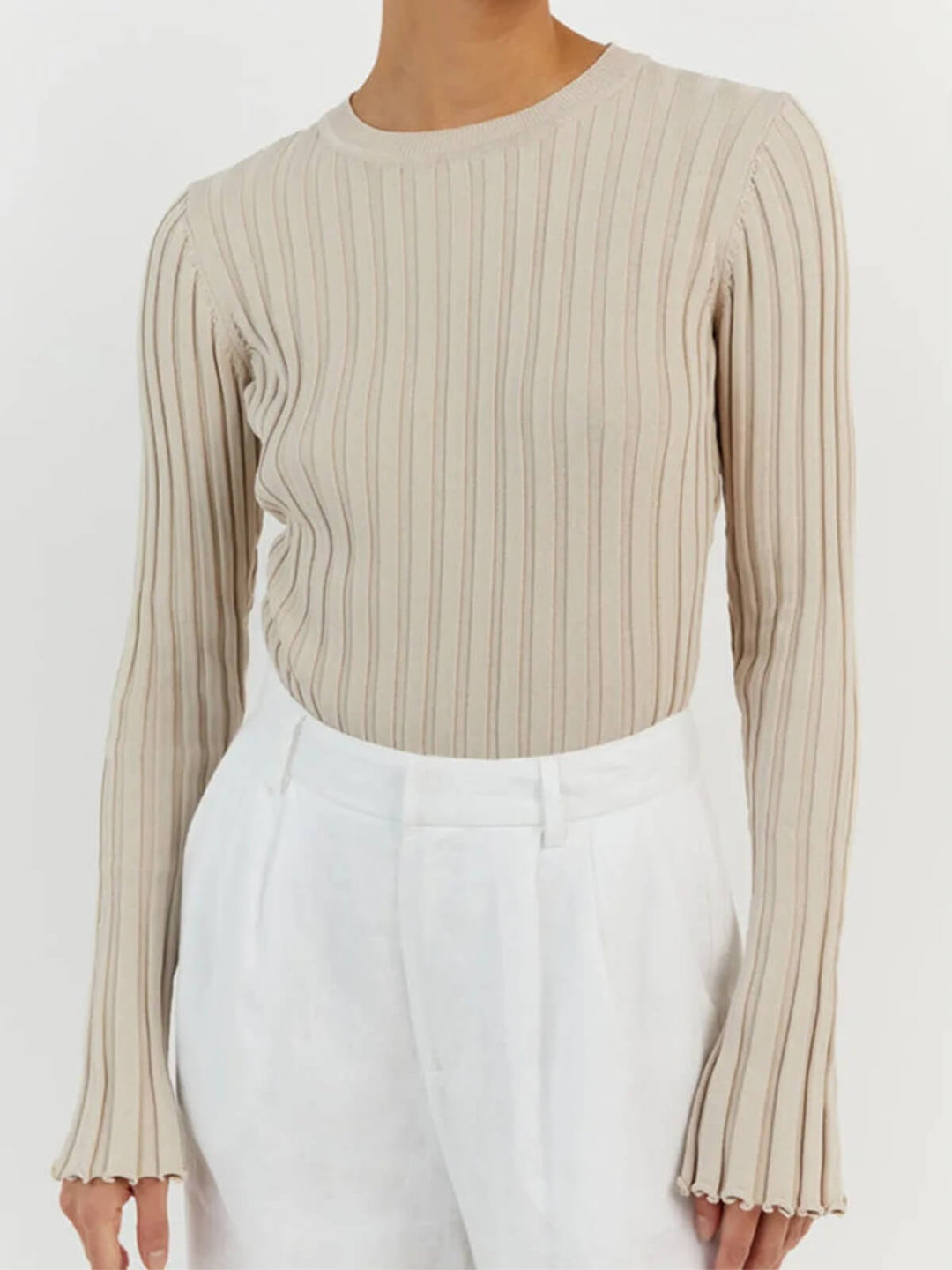 Elegant Crew Neck Long Sleeve Knitted Sweater