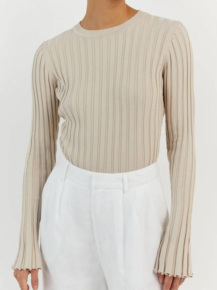 Elegant Crew Neck Long Sleeve Knitted Sweater