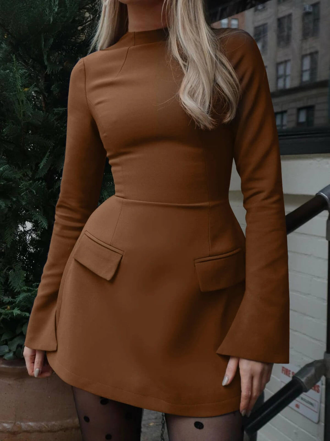 Elegant Long Sleeve Zipper Bodycon Mini Dress