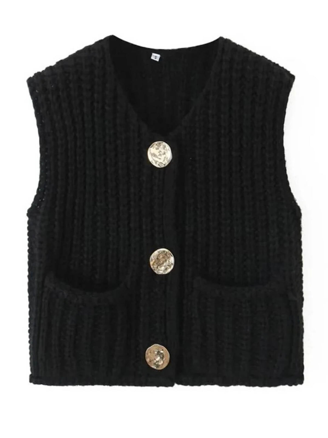 Fashionable V-Neck Button Up Front Pockets Sleeveless Vest