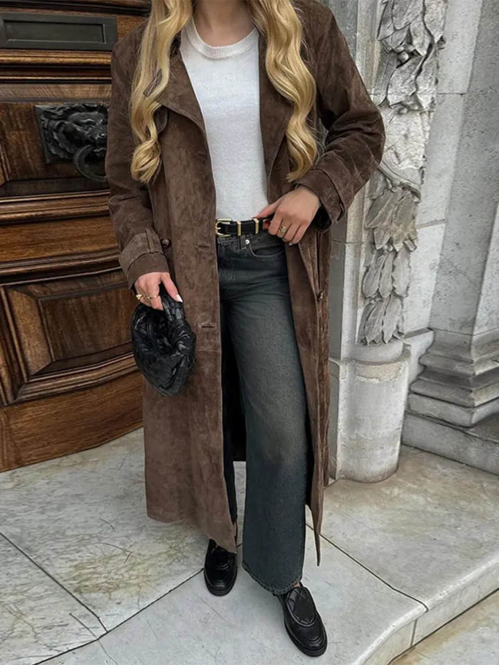 High Street Faux Leather Long Coat With Belt