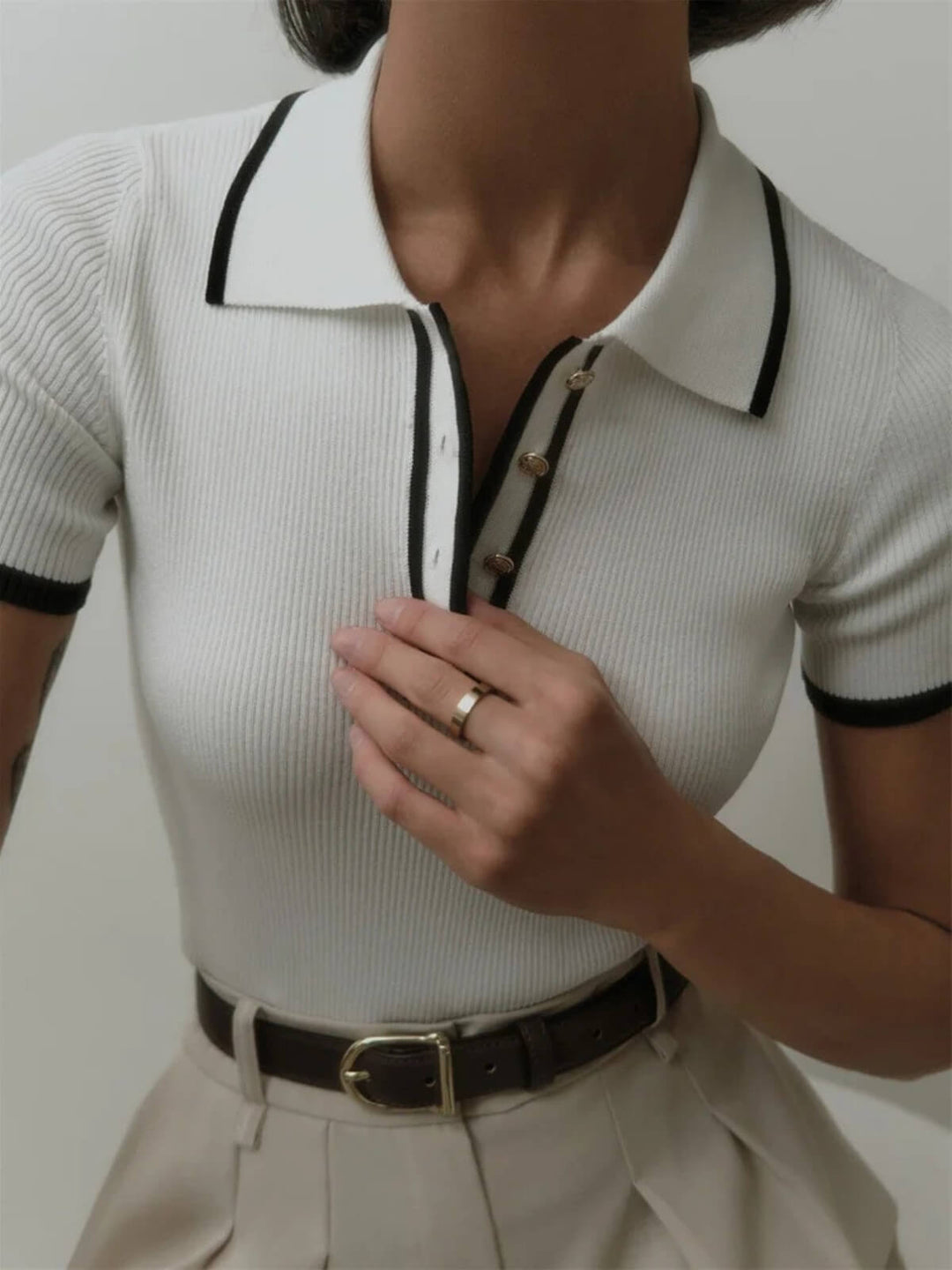 Elegant Short Sleeve Patchwork Tops