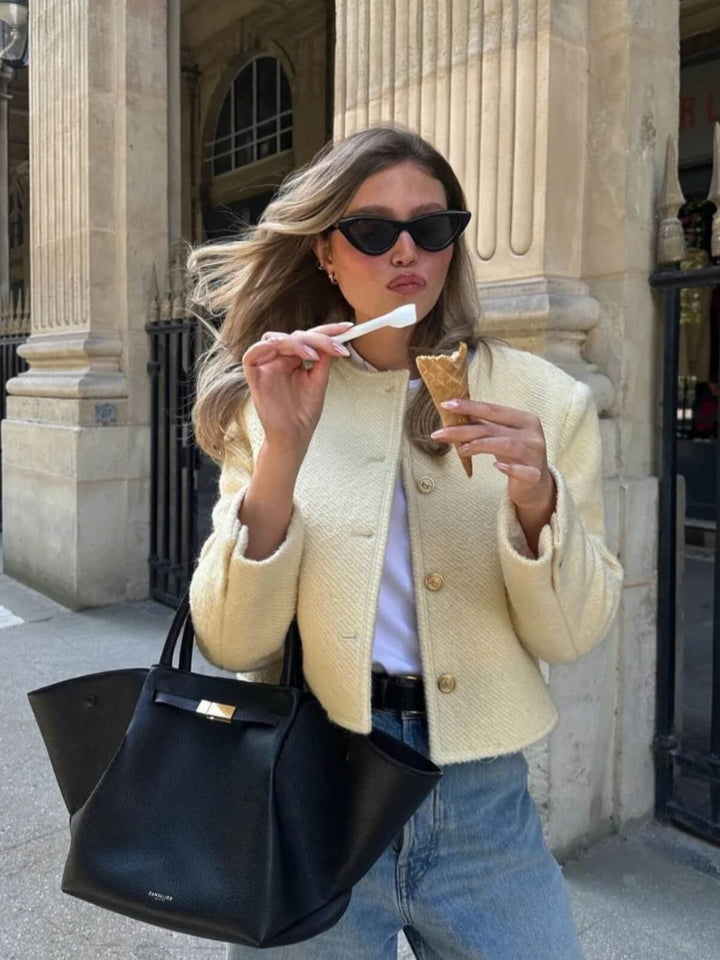 Elegant Tweed Long Sleeve Blazer