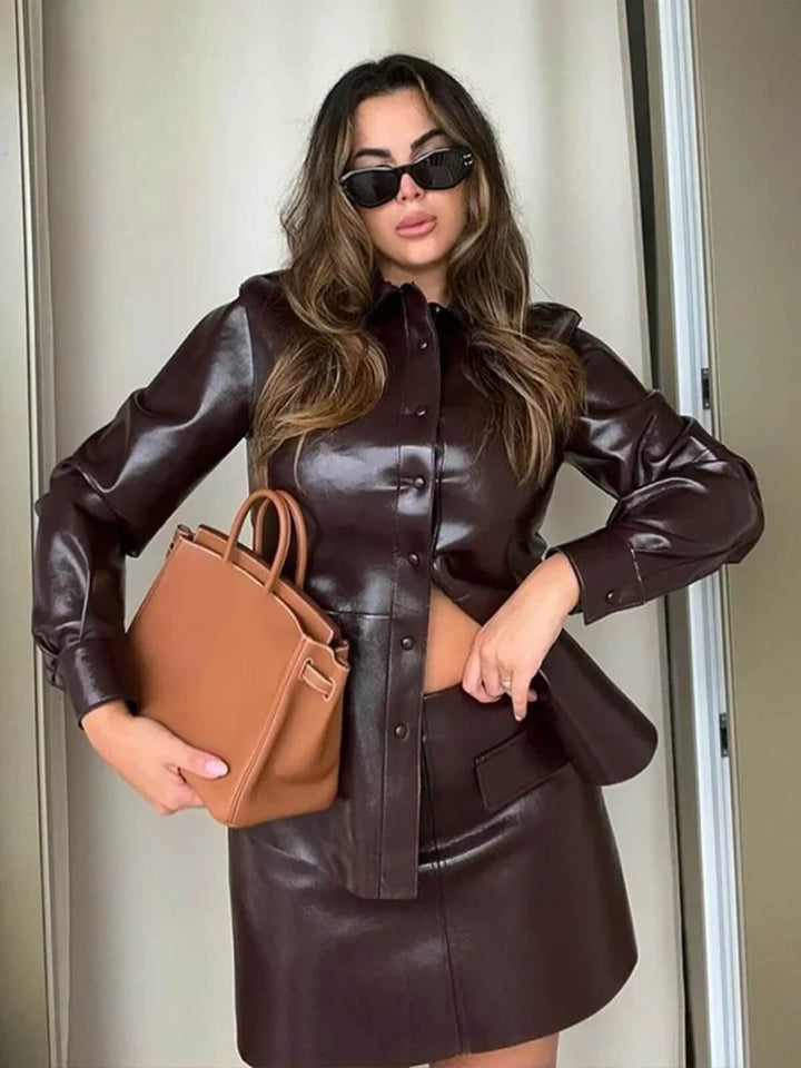 Retro Slim-Fit Lapel Single-Breasted Jacket Suit & Mini Skirt Set