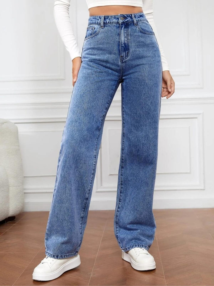 Women's Slim Fit Wide Leg Straight Jeans