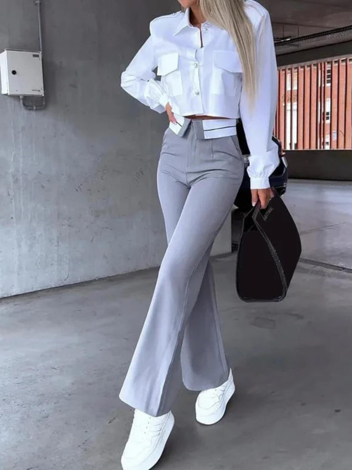 Women's Two-Piece Short Blazer Coat & Straight Pants Suit Set