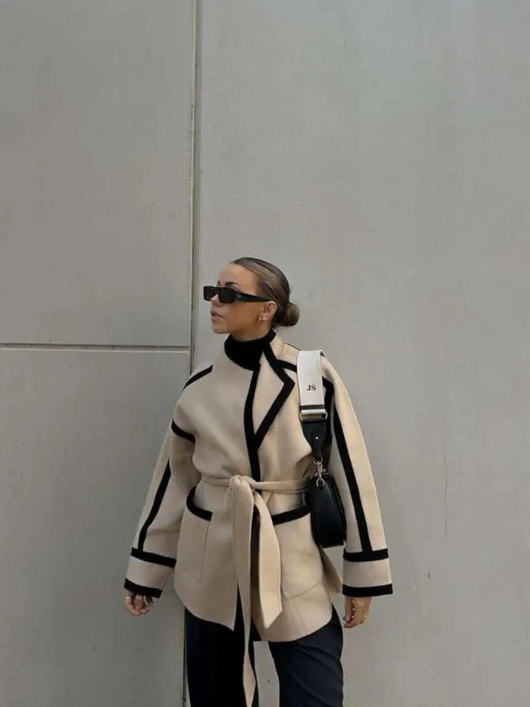 Casual Long Sleeve Coat With Belt Pockets