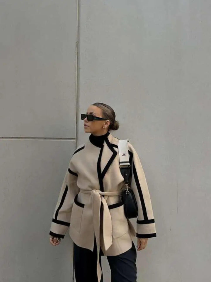 Casual Long Sleeve Coat With Belt Pockets