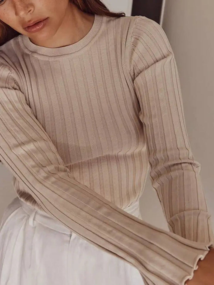 Elegant Crew Neck Long Sleeve Knitted Sweater
