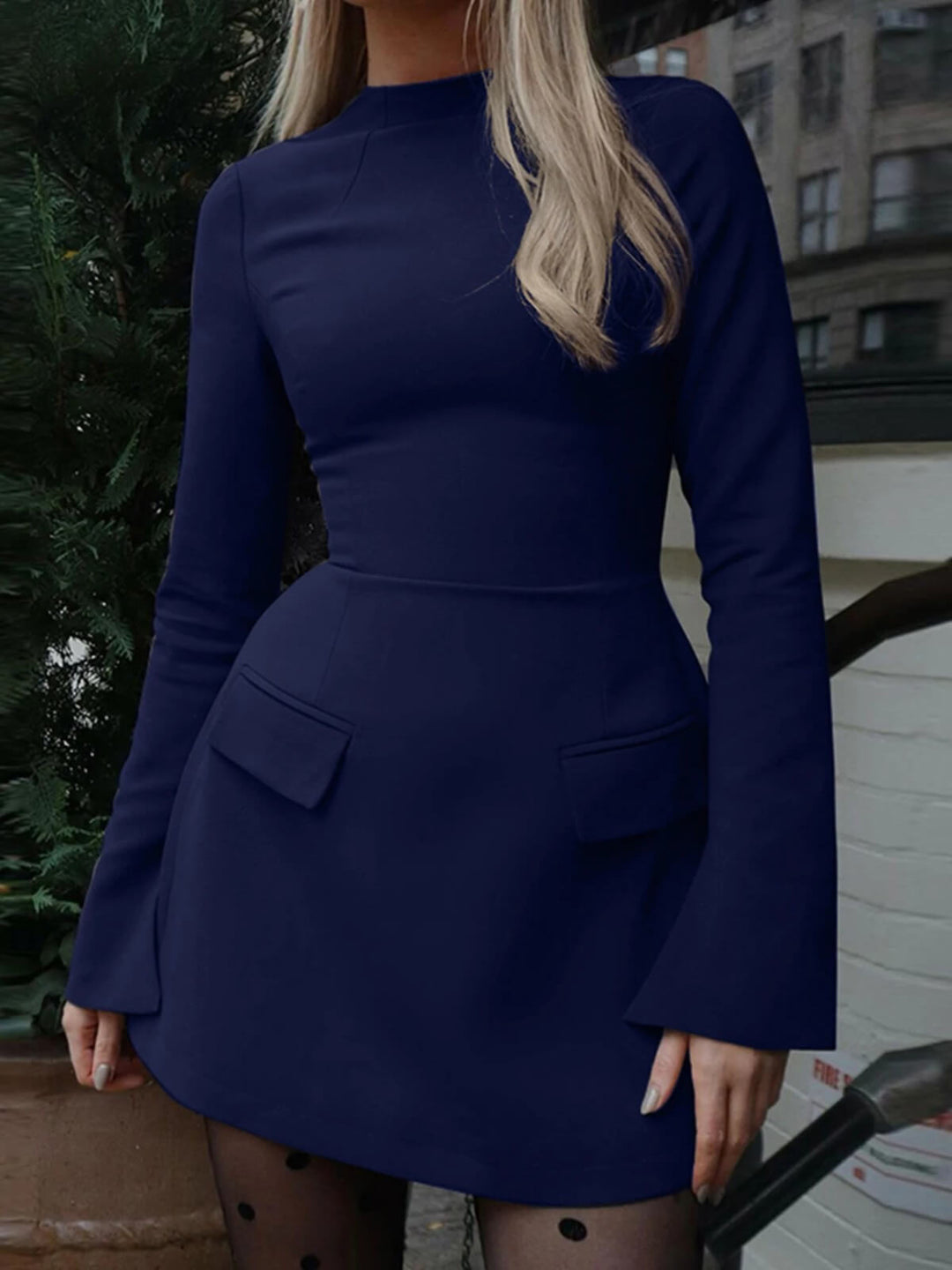 Elegant Long Sleeve Zipper Bodycon Mini Dress