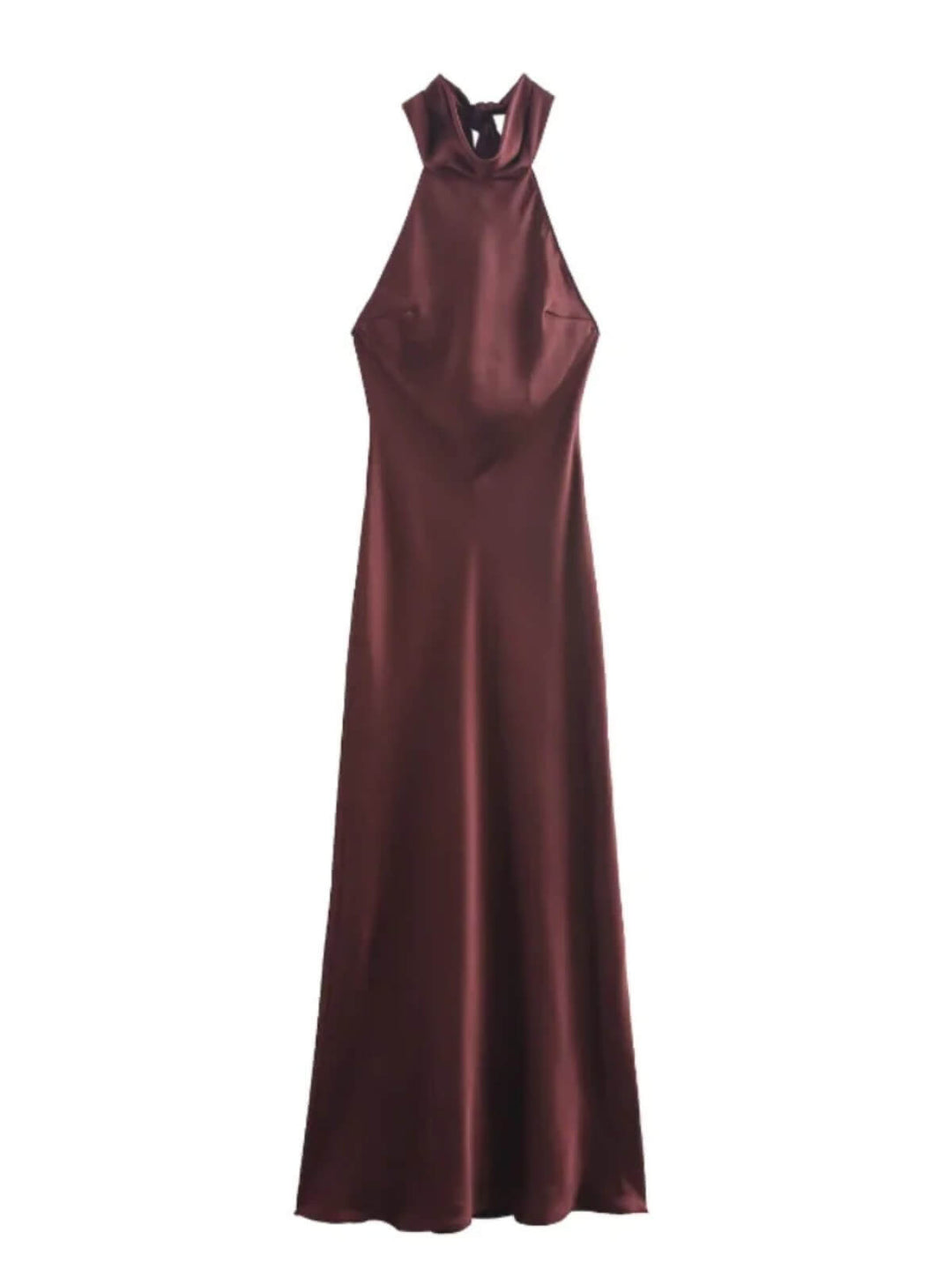 Elegant Satin Halter Lace Up Off Shoulder Backless Sleeveless Long Dress