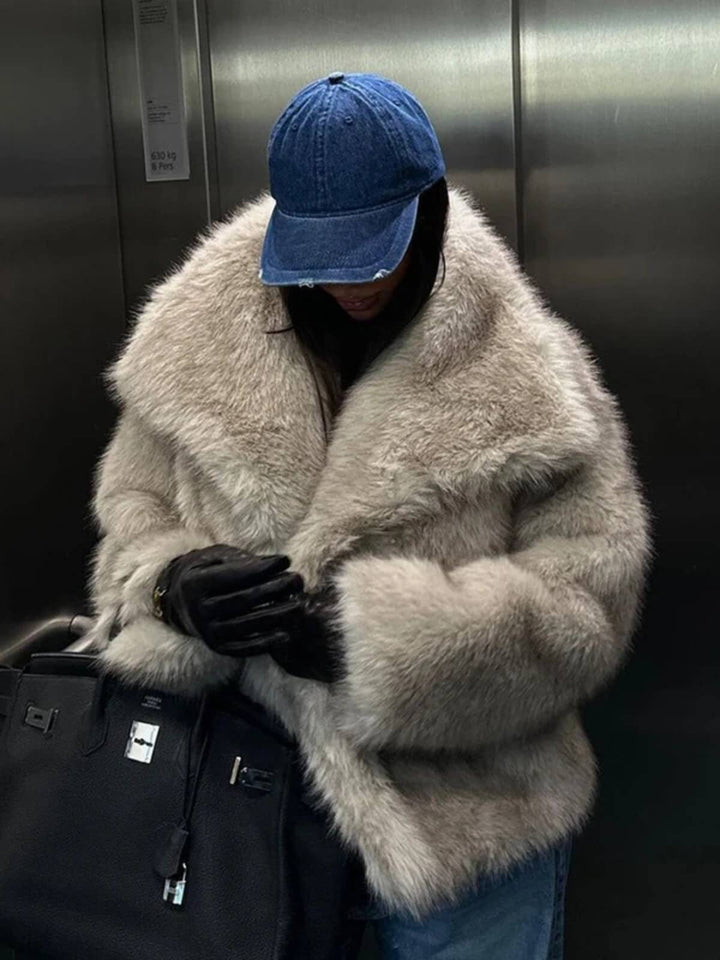 Luxurious Fluffy Big Fur Collar Coat