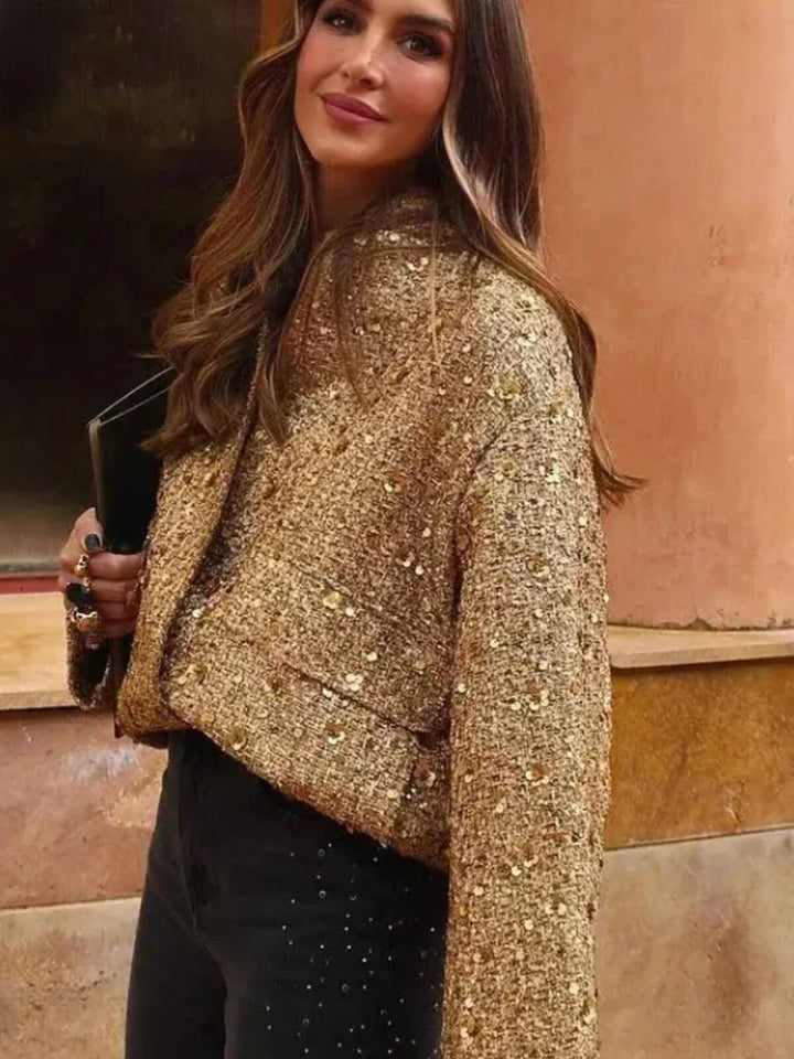 Women's Sequined O-Neck Long Sleeves Bomber Jacket