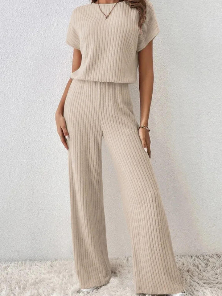 Elegant Short-Sleeved Top And Trousers Two-Piece Set