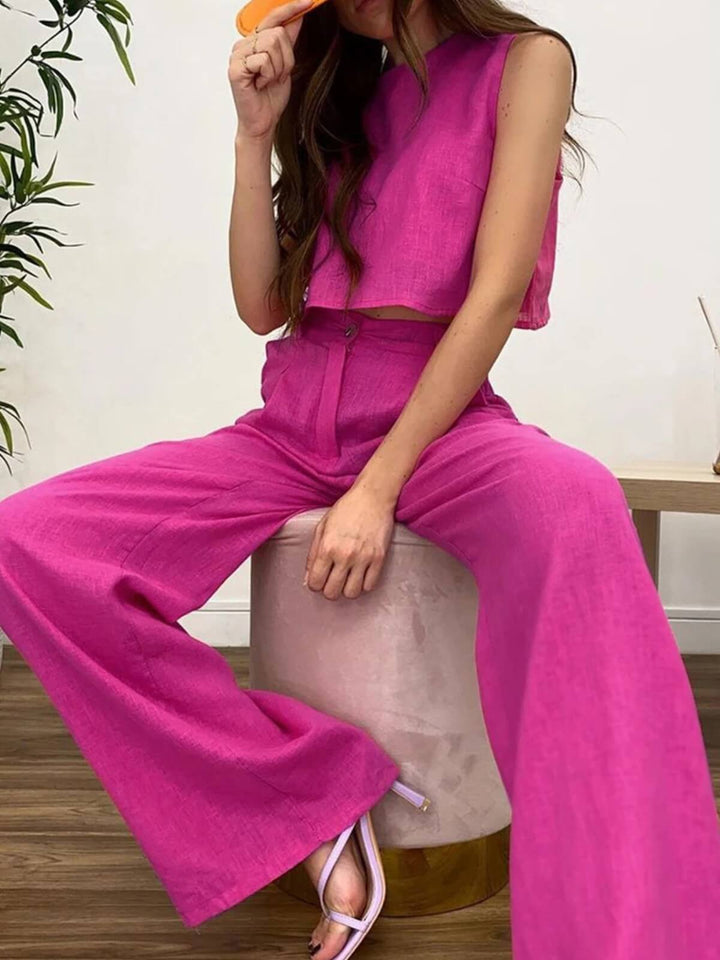 Women's Round Neck Tank Top And Straight Pants Two Piece Sets