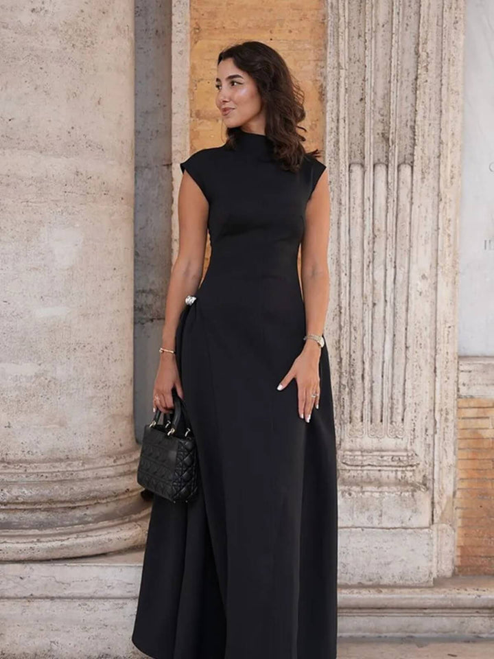 Elegant Collar Pleated A-Line Sleeveless Long Dress