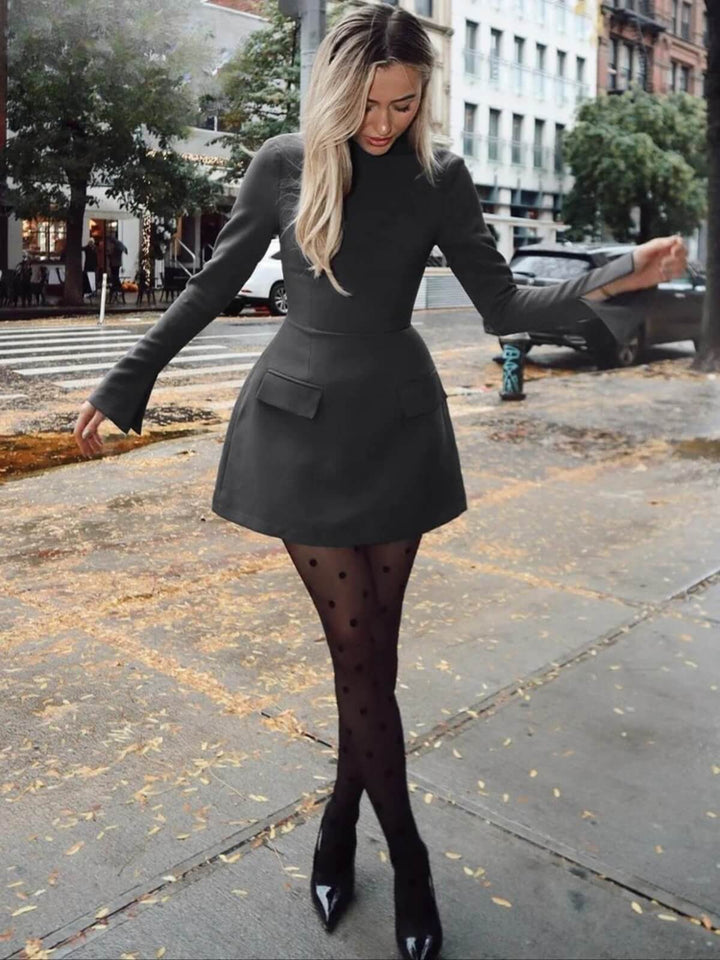 Elegant Long Sleeve Zipper Bodycon Mini Dress