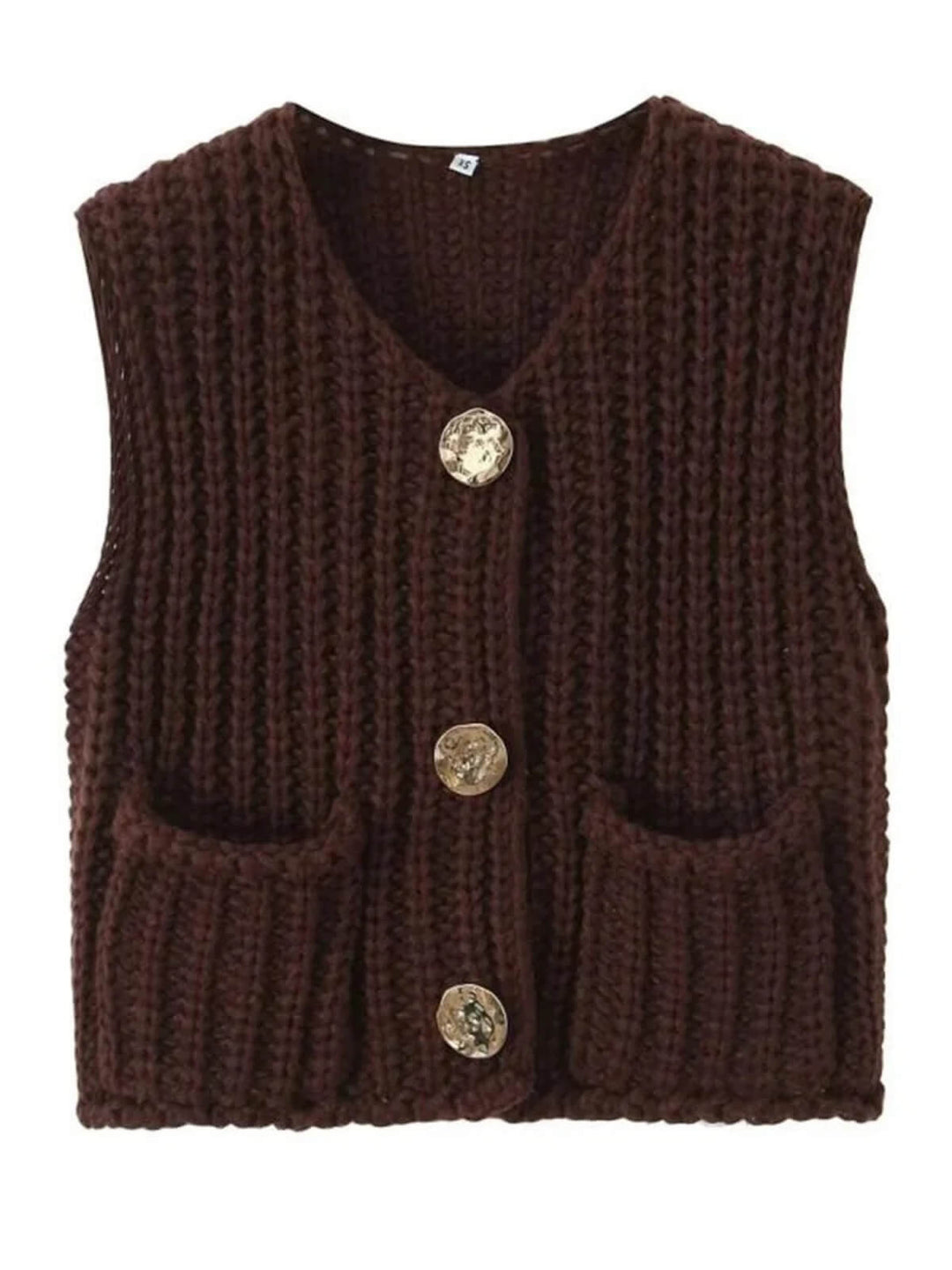 Fashionable V-Neck Button Up Front Pockets Sleeveless Vest
