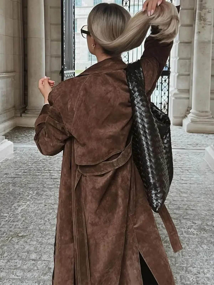 High Street Faux Leather Long Coat With Belt