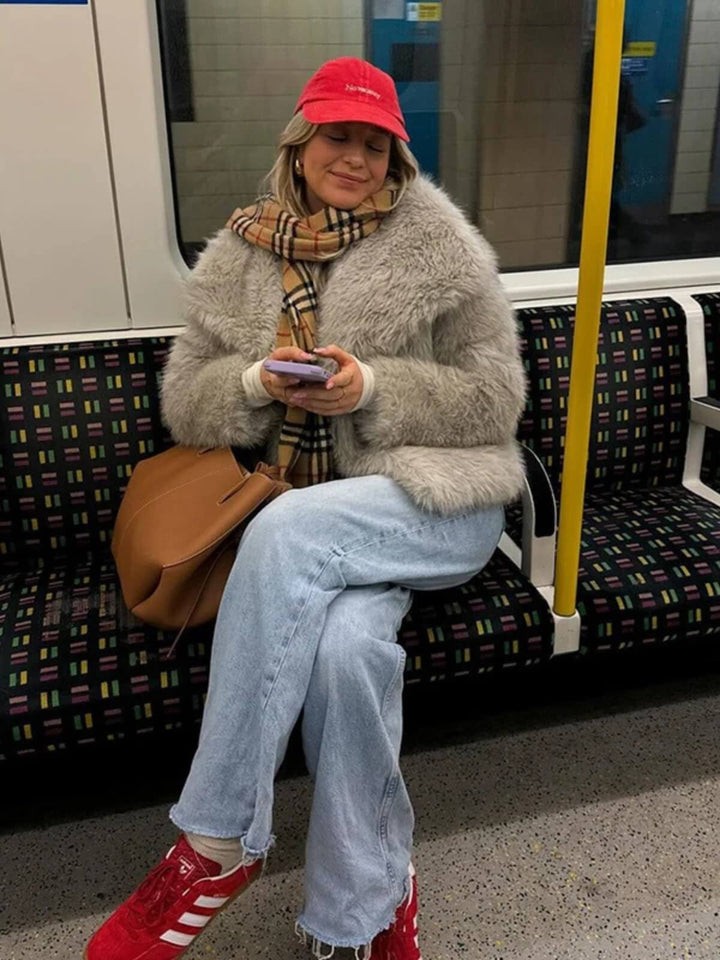 Luxurious Fluffy Big Fur Collar Coat